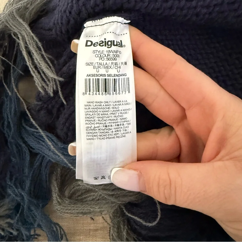 Desigual Poncho Knit Sweater Blue Grey Mandala One Size
